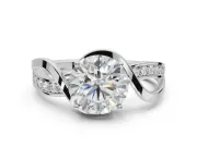 Round Bypass Solitaire Engagement Ring Setting | Pavé and Plain Strands | White Gold