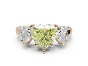 Heart-Shaped Three Stone Engagement Ring Setting for a Fancy Yellow Lab-Grown Diamond | Tapered Band | Rose Gold