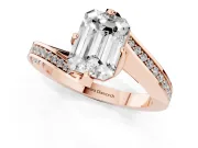 Emerald Cut Bypass Pavé Solitaire Engagement Ring Setting | Angled Head | Rose Gold