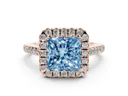 Princess Cut Halo Engagement Ring Setting for a Fancy Blue Lab-Grown Diamond | Pave Shoulders | Rose Gold