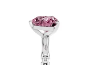 Fancy Pink Heart Cut Diamond Solitaire Ring Set in Silver with Bamboo Band and Prong Setting