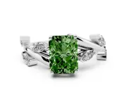Radiant Cut Twisted Vine Engagement Ring Setting for a Fancy Green Lab-Grown Diamond | Marquise Leaves | Sterling Silver