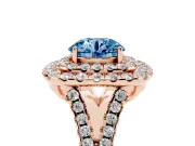 Round Halo Split Shank Engagement Ring Setting for a Fancy Blue Lab-Grown Diamond | Pavé Strands | Rose Gold