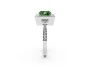 Fancy Green Princess Cut Diamond Halo Engagement Ring Set in White gold with Milgrain Pavé Band