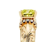 Fancy Yellow Cushion Cut Diamond Filigree Halo Engagement Ring Set in Yellow gold with Prong Setting