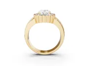 Oval Cut Diamond Scalloped Halo Ring Set in Yellow gold with Pavé Split Shank