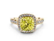 Cushion Cut Accented Halo Engagement Ring Setting for a Fancy Yellow Lab-Grown Diamond | Yellow Gold