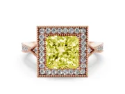 Princess Cut Milgrain Halo Engagement Ring Setting for a Fancy Yellow Lab-Grown Diamond | Graduated Pavé | Rose Gold