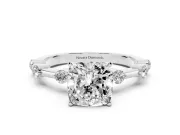 Cushion Cut Bar Set Engagement Ring Setting | Spaced Side Stones | Sterling Silver