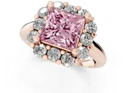 Princess Cut Cluster Halo Engagement Ring Setting for a Fancy Pink Lab-Grown Diamond | Large Round Accents | Rose Gold
