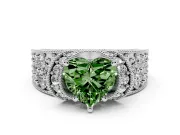 Fancy Green Heart Cut Diamond Milgrain Halo Pavé Engagement Ring Set in White gold with Prong Setting