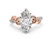 Marquise Cut Diamond Solitaire Leaf-Inspired Ring Set in Rose gold with Pavé Band and Prong Setting