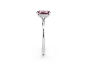 Fancy Pink Emerald Cut Diamond Solitaire Ring Set in Silver with Thin Band and Prong Setting