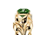 Cushion Cut Leaf Bypass Engagement Ring Setting for a Fancy Green Lab-Grown Diamond | Yellow Gold