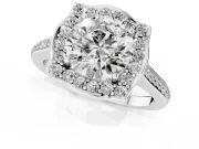 Round Petal Tip Halo Engagement Ring Setting | Single Row Pavé Band | Sterling Silver