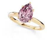 Fancy Pink Pear Cut Diamond Solitaire Engagement Ring Set in Yellow gold with Prong Setting and Polished Band