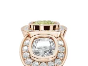 Cushion Cut Three Stone Halo Engagement Ring Setting for a Fancy Yellow Lab-Grown Diamond | Bezel Set | Rose Gold