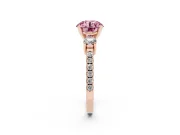 Fancy Pink Three-Stone Round Cut Diamond Pavé Band Ring Set in Rose gold with Prong Setting