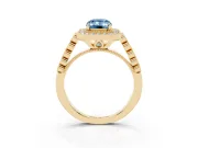 Emerald Cut Graduated Milgrain Halo Engagement Ring Setting for a Fancy Blue Lab-Grown Diamond | Yellow Gold
