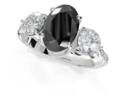 Oval Three Stone Engagement Ring Setting for a Black Center | Tapered Pavé Band | White Gold