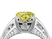 Fancy Yellow Heart Cut Diamond Vintage-Inspired Milgrain Ring Set in White gold with Accent Split Shank