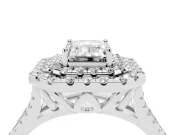 Emerald Cut Halo Split Shank Engagement Ring Setting | White Gold