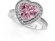 Fancy Pink Heart Cut Diamond Round Halo Ring Set in Silver with Pavé Band