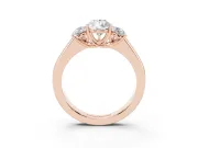 Three-Stone Pear Cut Diamond Ring Set in Rose gold with Matching Prong Settings and Plain Band
