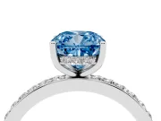 Fancy Blue Cushion Cut Diamond Pavé Band Ring Set in Platinum with Prong-Set Center Stone