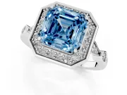 Asscher Cut Vintage Halo Engagement Ring Setting for a Fancy Blue Lab-Grown Diamond | Bezel Station Shoulders | Platinum