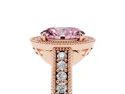 Fancy Pink Oval Cut Diamond Halo Ring Set in Rose gold with Round Accent Halo, Pavé Band and Prong Setting