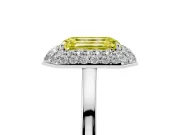Emerald Cut Pave Halo Engagement Ring Setting for a Fancy Yellow Lab-Grown Diamond | Slim Plain Band | Sterling Silver