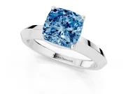 Fancy Blue Cushion Cut Diamond Solitaire Engagement Ring Set in Silver with Flat Band and Prong Setting