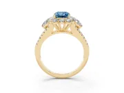 Radiant Cut Scalloped Halo Engagement Ring Setting for a Fancy Blue Lab-Grown Diamond | Pear Side Stones | Yellow Gold