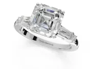 Asscher Cut Tapered Baguette Engagement Ring Setting | Bar Set Sides | White Gold
