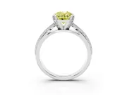 Fancy Yellow Oval Cut Diamond Solitaire Ring Set in Silver with Milgrain Double Row Round Pavé Band