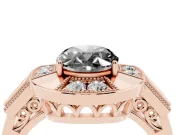 Fancy Black Oval Cut Diamond Milgrain Halo Ring Set in Rose gold with Split Shank
