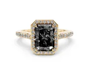 Radiant Cut Pavé Halo Engagement Ring Setting for a Black Center | Yellow Gold