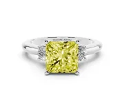 Princess Cut Three Stone Engagement Ring Setting for a Fancy Yellow Lab-Grown Diamond | Round Side Stones | White Gold