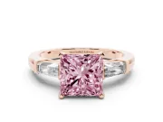 Princess Cut Baguette Engagement Ring Setting for a Fancy Pink Lab-Grown Diamond | Rose Gold