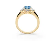 Cushion Cut Cluster Halo Engagement Ring Setting for a Fancy Blue Lab-Grown Diamond | Yellow Gold