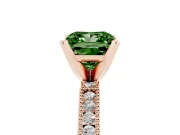 Fancy Green Princess Cut Diamond Solitaire Ring Set in Rose gold with Slim Pavé Band and Prong Setting