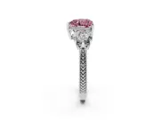 Fancy Pink Heart Cut Diamond Three-Stone Ring Set in Silver with Milgrain Band