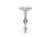 Marquise Cut Diamond Twist Band Solitaire Ring Set in Platinum with Leaf Prong Setting and Accent Stones