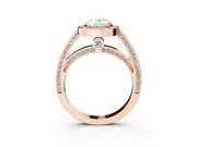 Oval Cut Diamond Halo Pavé Split Shank Ring Set in Rose gold with Prong Setting