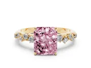 Fancy Pink Radiant Cut Diamond Cluster Solitaire Ring Set in Yellow gold with Prong Setting