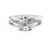 Round Cut Diamond Twist Band Solitaire Set in White gold with Pavé Accents and Prong Setting