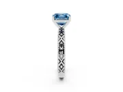 Fancy Blue Asscher Cut Diamond Solitaire Ring Set in Platinum with Milgrain and Black Enamel X Pattern Band