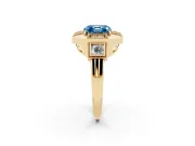 Fancy Blue Asscher Cut Diamond Milgrain Halo Ring Set in Yellow gold with Split Shank