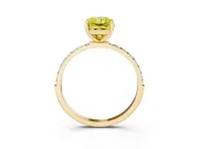 Fancy Yellow Radiant Cut Diamond Solitaire Ring Set in Yellow gold with Round Pavé Band and Prong Setting